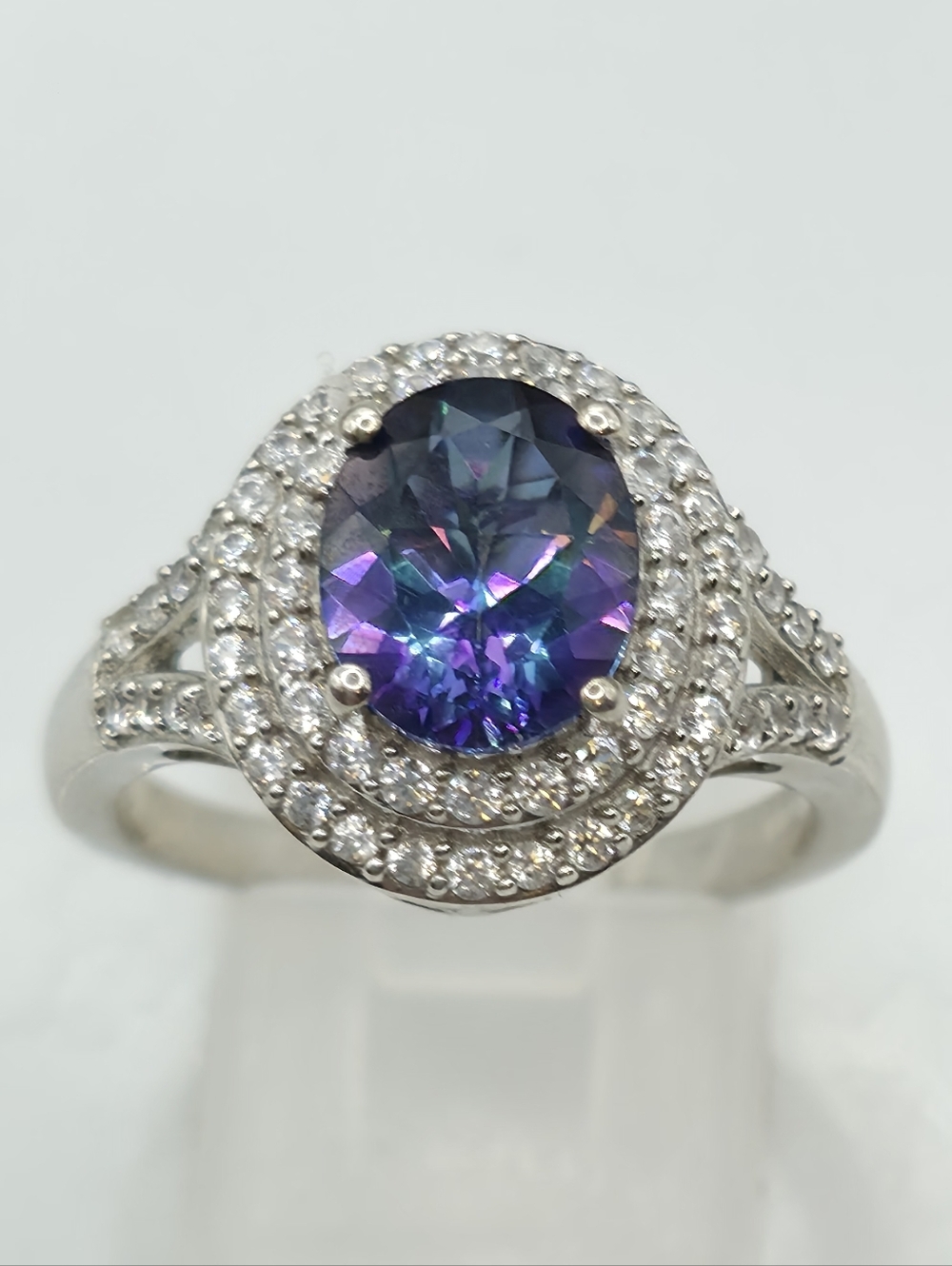 NWOT Rare Earth Mined Brazilian Blue Petalite  Double Halo Ring Size 9